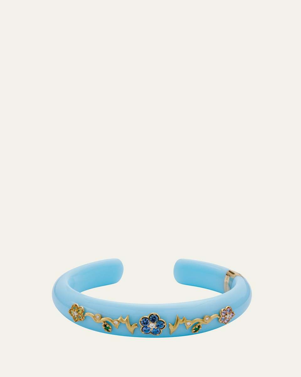 Wild Child 18k Yellow Gold Acrylic Bracelet with Tsavorites, Sapphires and Diamonds