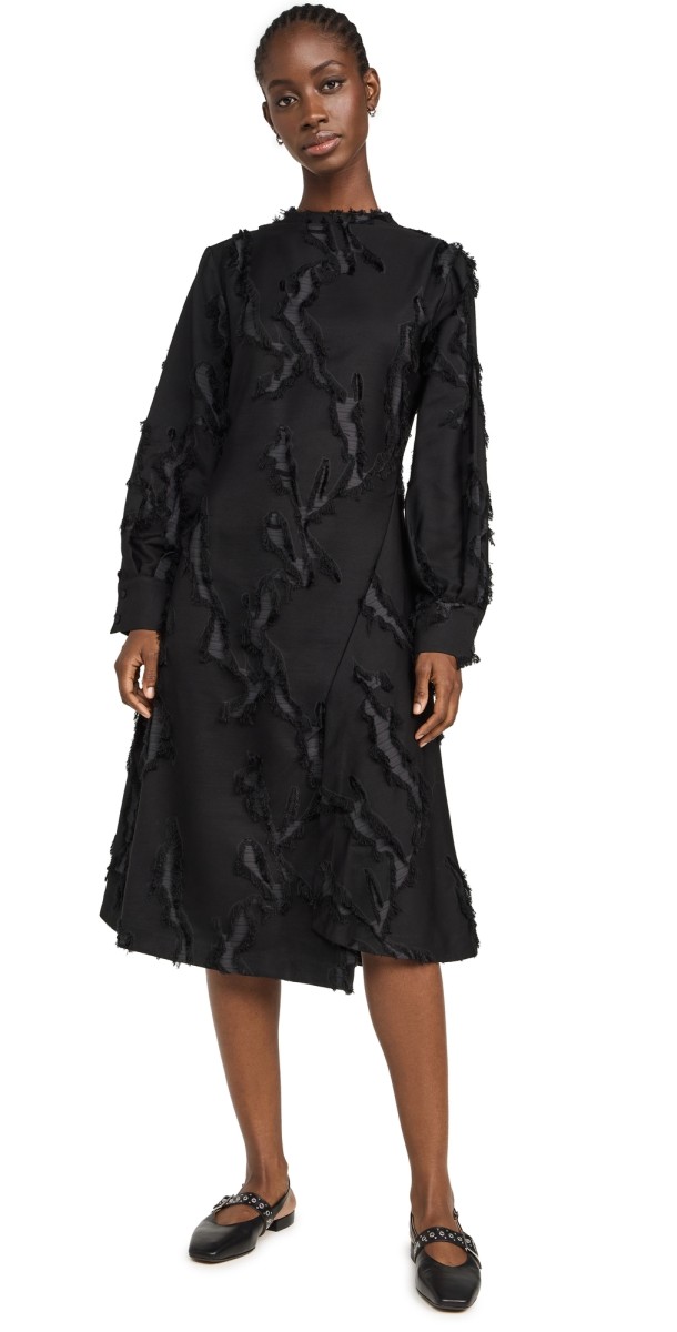 Stine Goya Shoulder Pleated Long Dress Jet Black
