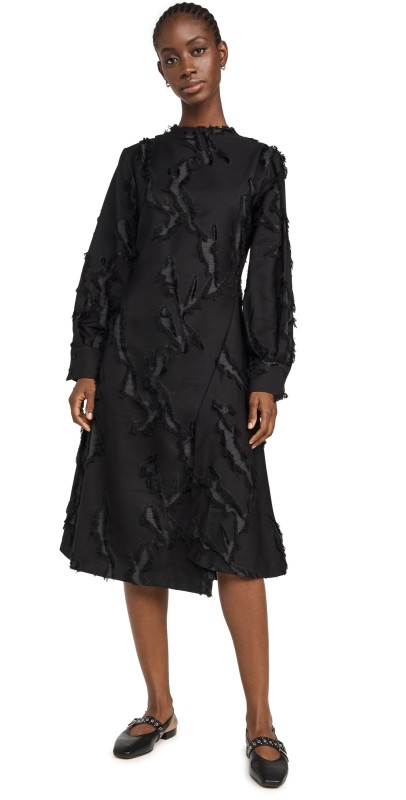 Stine Goya Shoulder Pleated Long Dress Jet Black