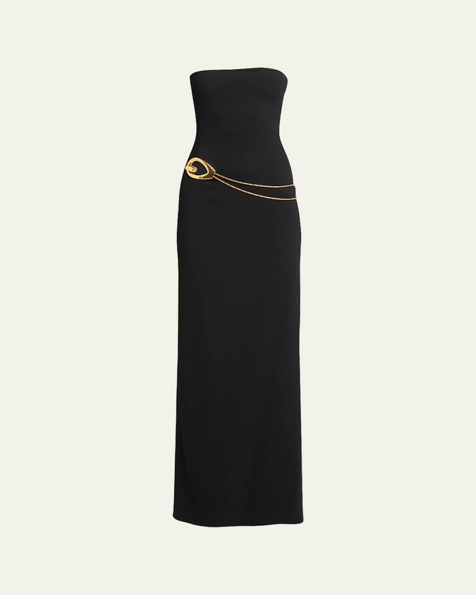 Stretch Sable Strapless Evening Dress with Cutout Detail