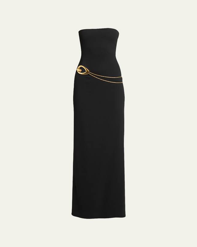 Stretch Sable Strapless Evening Dress with Cutout Detail