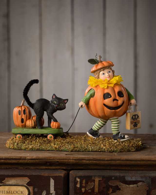Pumpkin Paige With Wagon Halloween Figurine