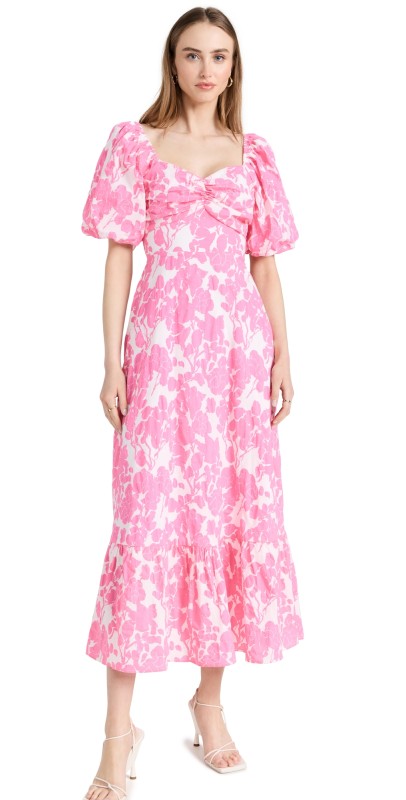 English Factory Floral Print Maxi Dress Fuschia