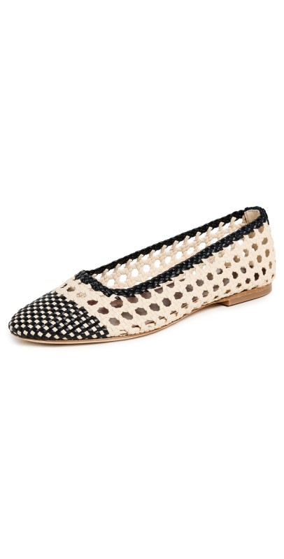 STAUD Nell Crochet Ballerina Flats Cream/Black