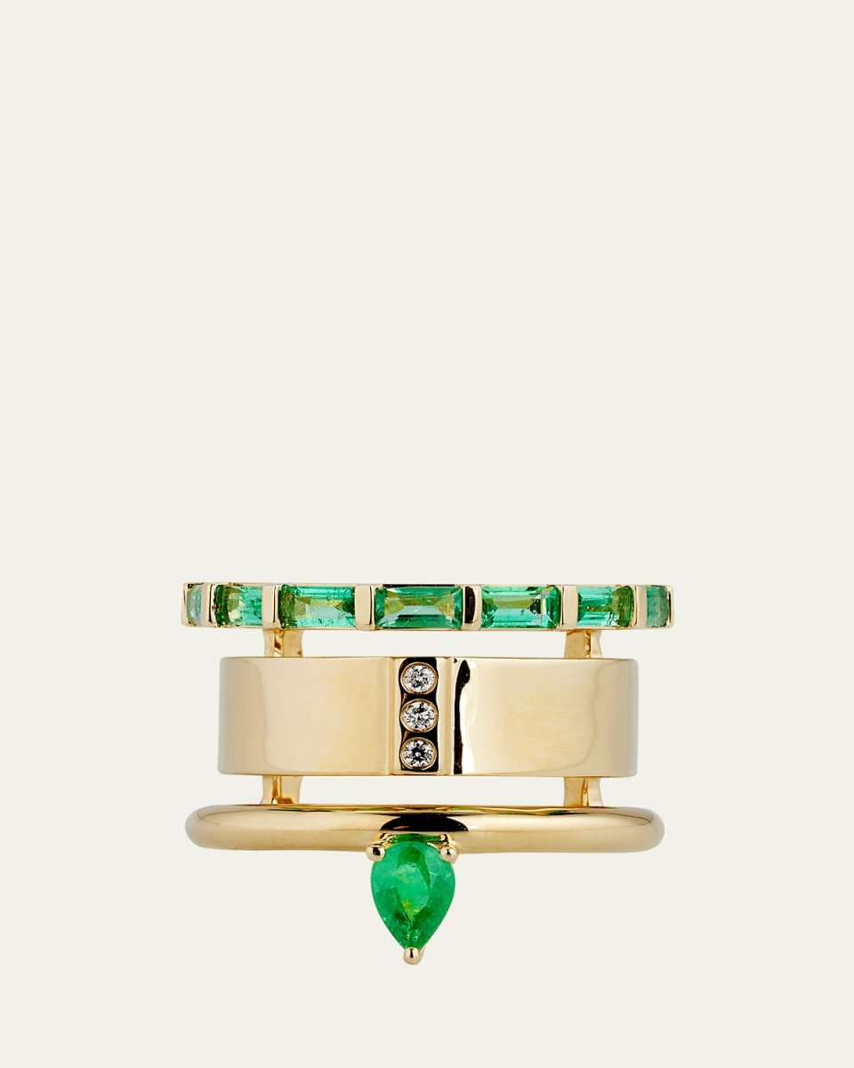 The Type Mini Emerald Stacked Ring with Diamonds