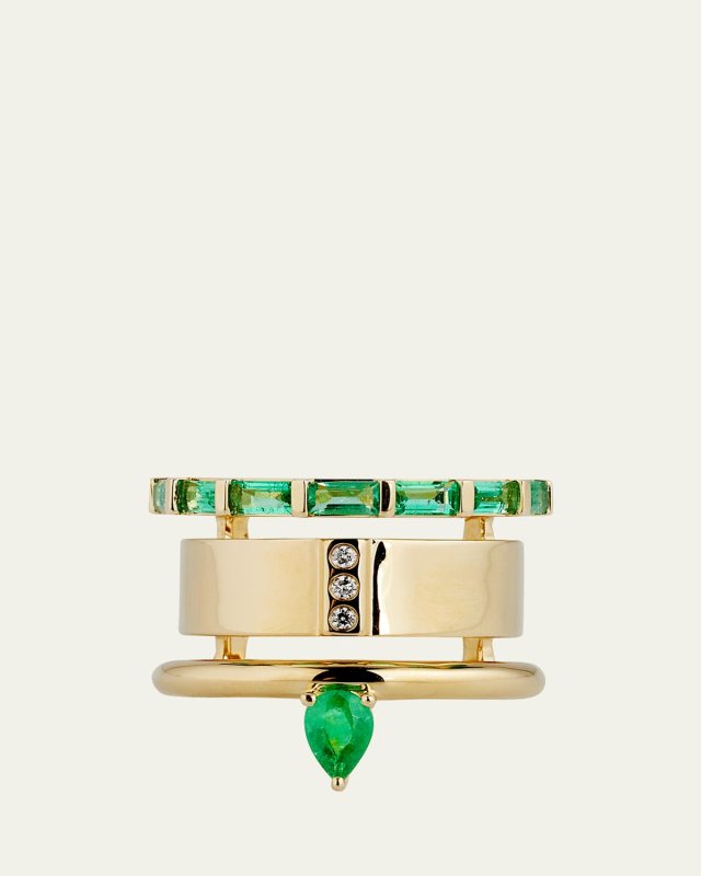 The Type Mini Emerald Stacked Ring with Diamonds