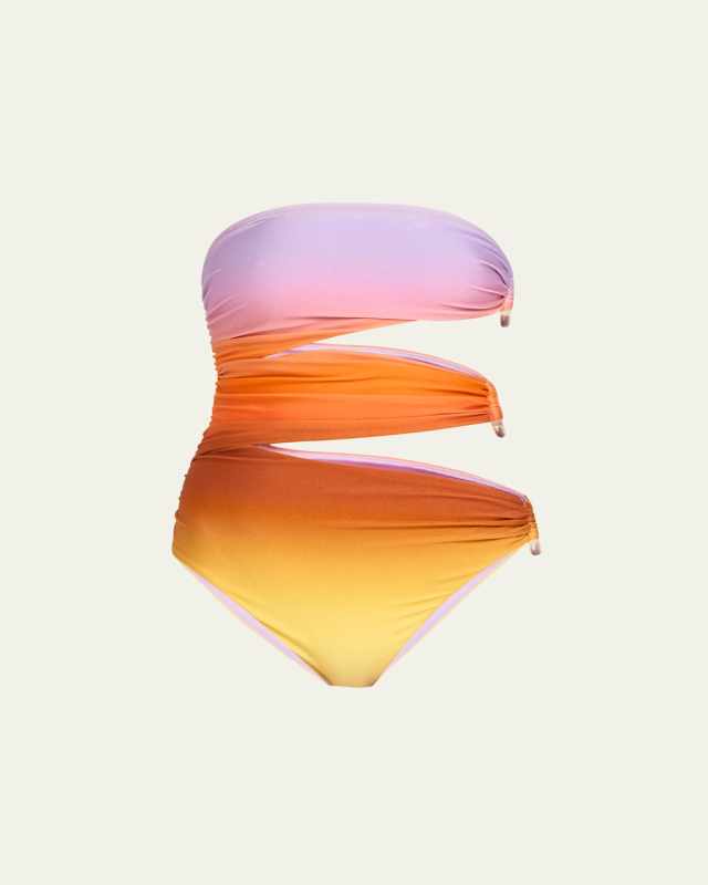 Esmeralda Sunset Ombre Strapless One-Piece Swimsuit