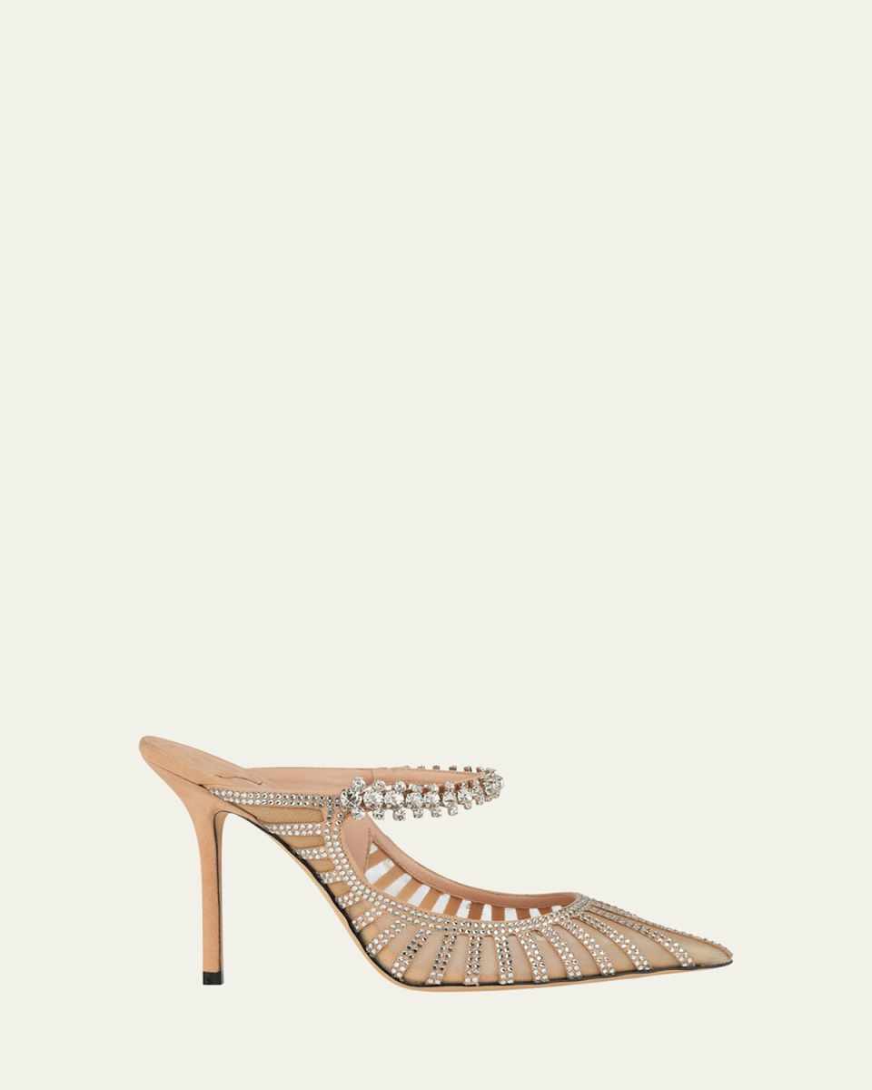 Bing Mesh Crystal-Strap Mule Pumps