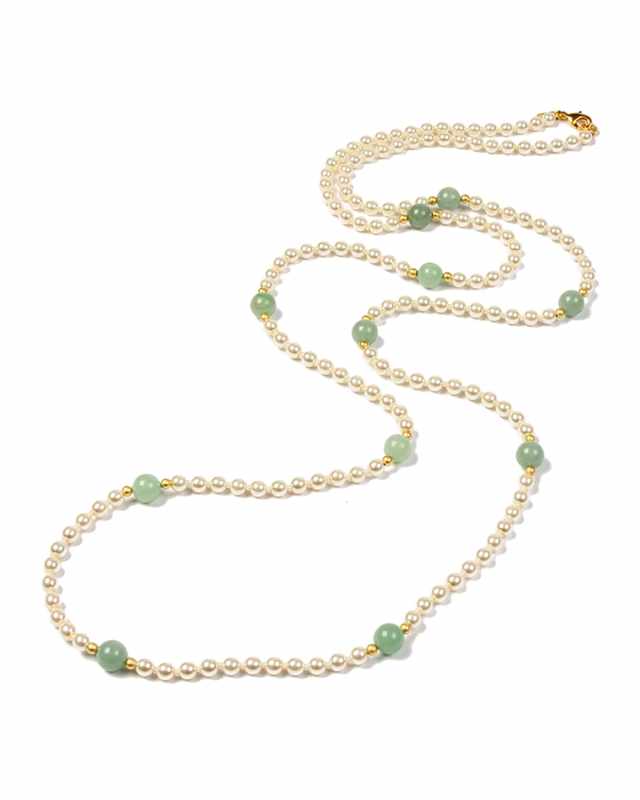 Hippie Jade Bead & Pearly Long Necklace
