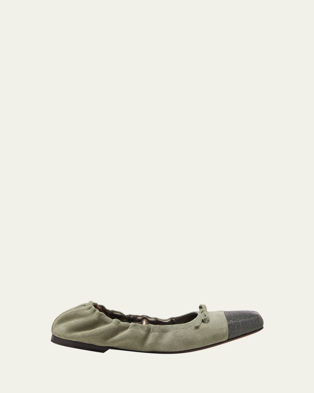 Suede Monili Cap-Toe Ballerina Flats