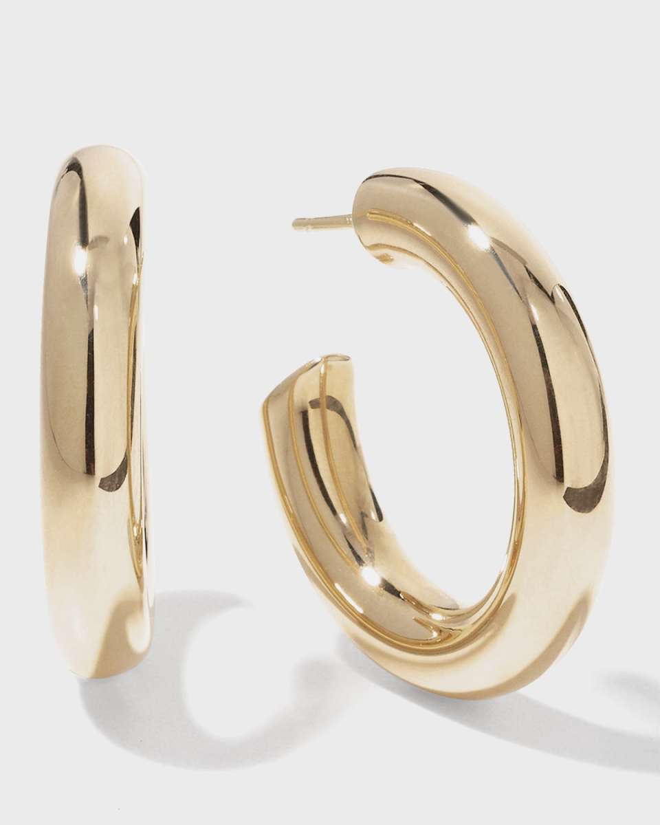 Hollow 14k Gold Wide Mini Hoop Earrings