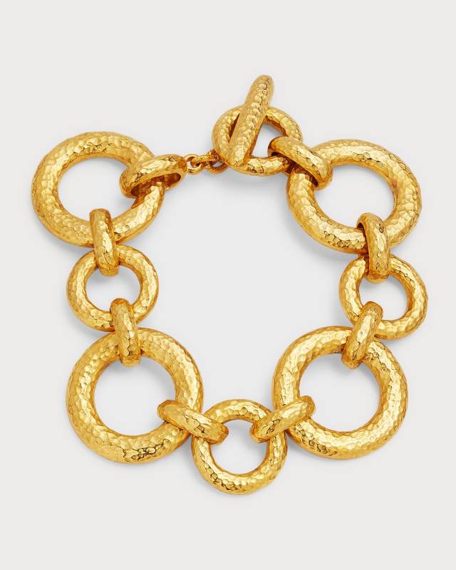 Gold Hammered Circle Chain Bracelet