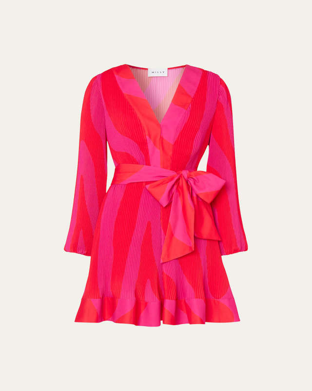 Liv Pleated Zebra-Print Mini Dress