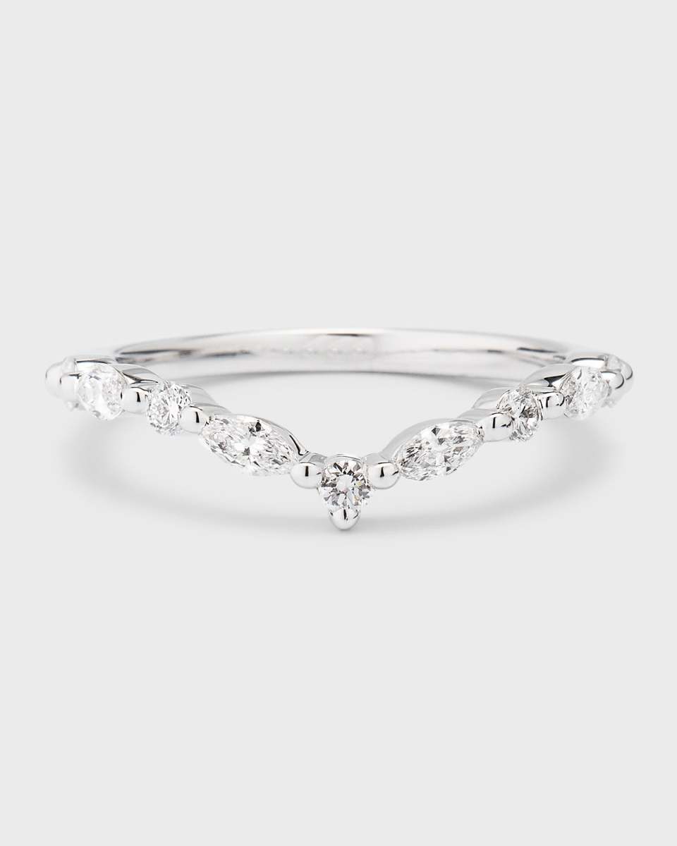 Lab Grown Diamond 18K White Gold Round and Marquise Band, Size 6.5