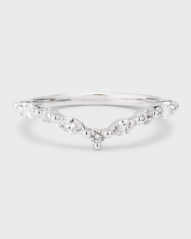 Lab Grown Diamond 18K White Gold Round and Marquise Band, Size 6.5