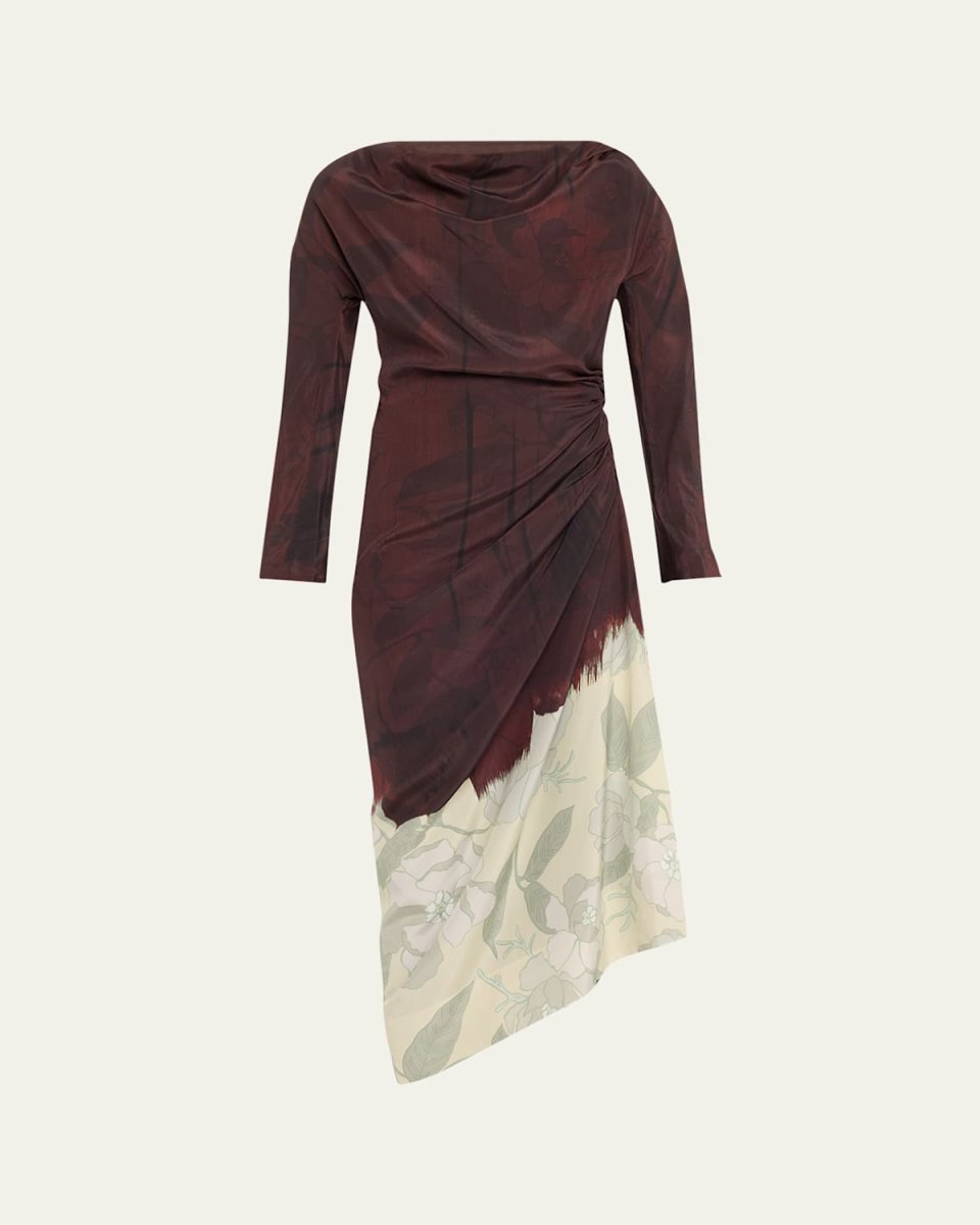 Didi Cowl-Neck Ruched Silk Midi Dress