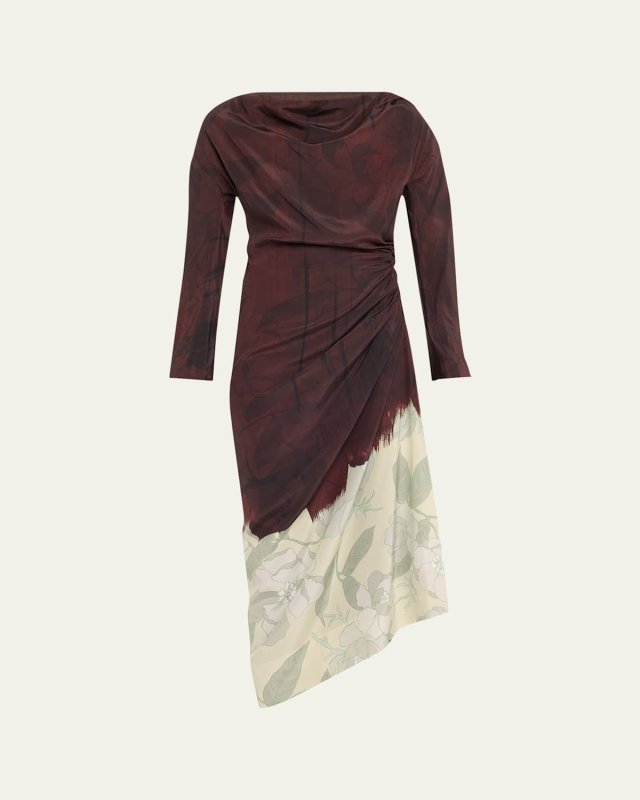 Didi Cowl-Neck Ruched Silk Midi Dress