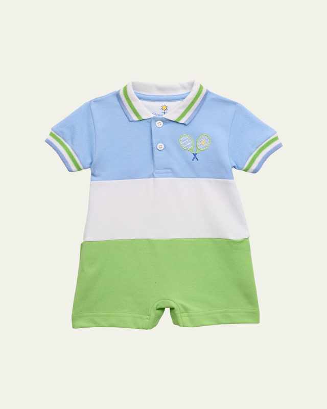 Boy's Tennis Racquet Pique Stripe Knit Shortall, Size 6M-24