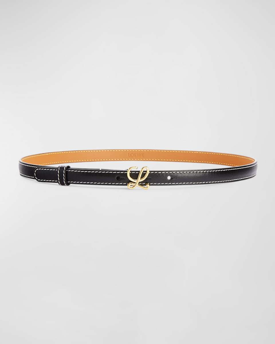 Logo Leather Buckle Skinny Belt