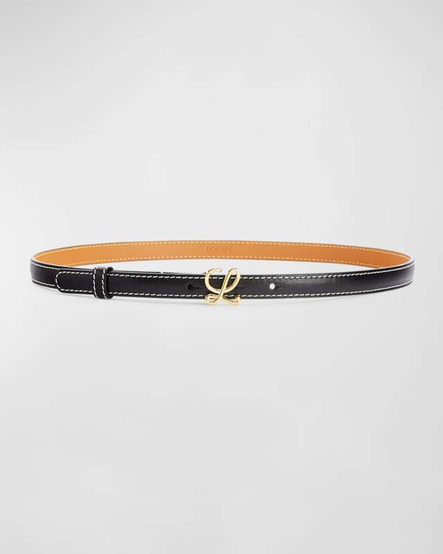 Logo Leather Buckle Skinny Belt