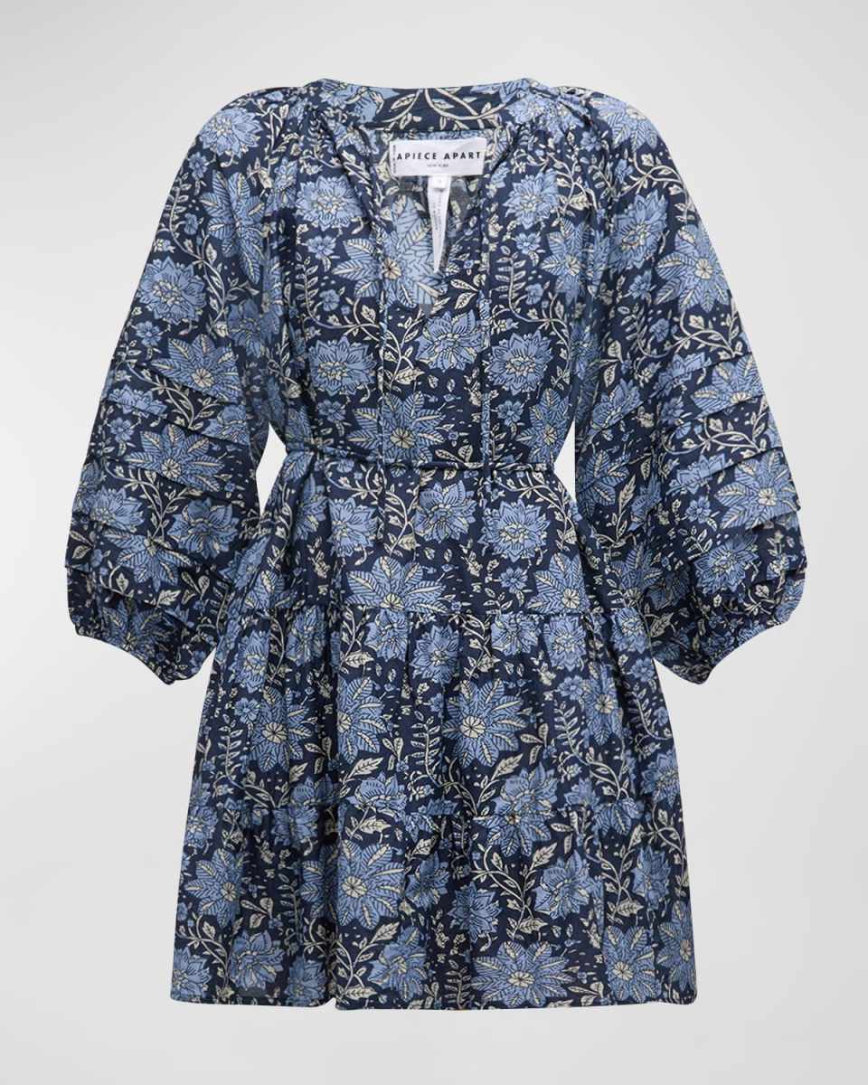 Alessa Floral-Print Blouson-Sleeve Mini Dress