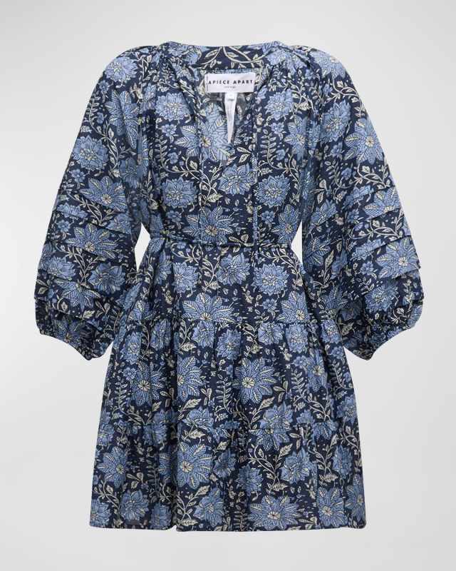Alessa Floral-Print Blouson-Sleeve Mini Dress