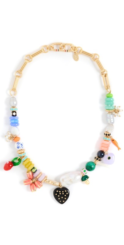 Clare V. Beaded Statement Necklace Vintage Gold
