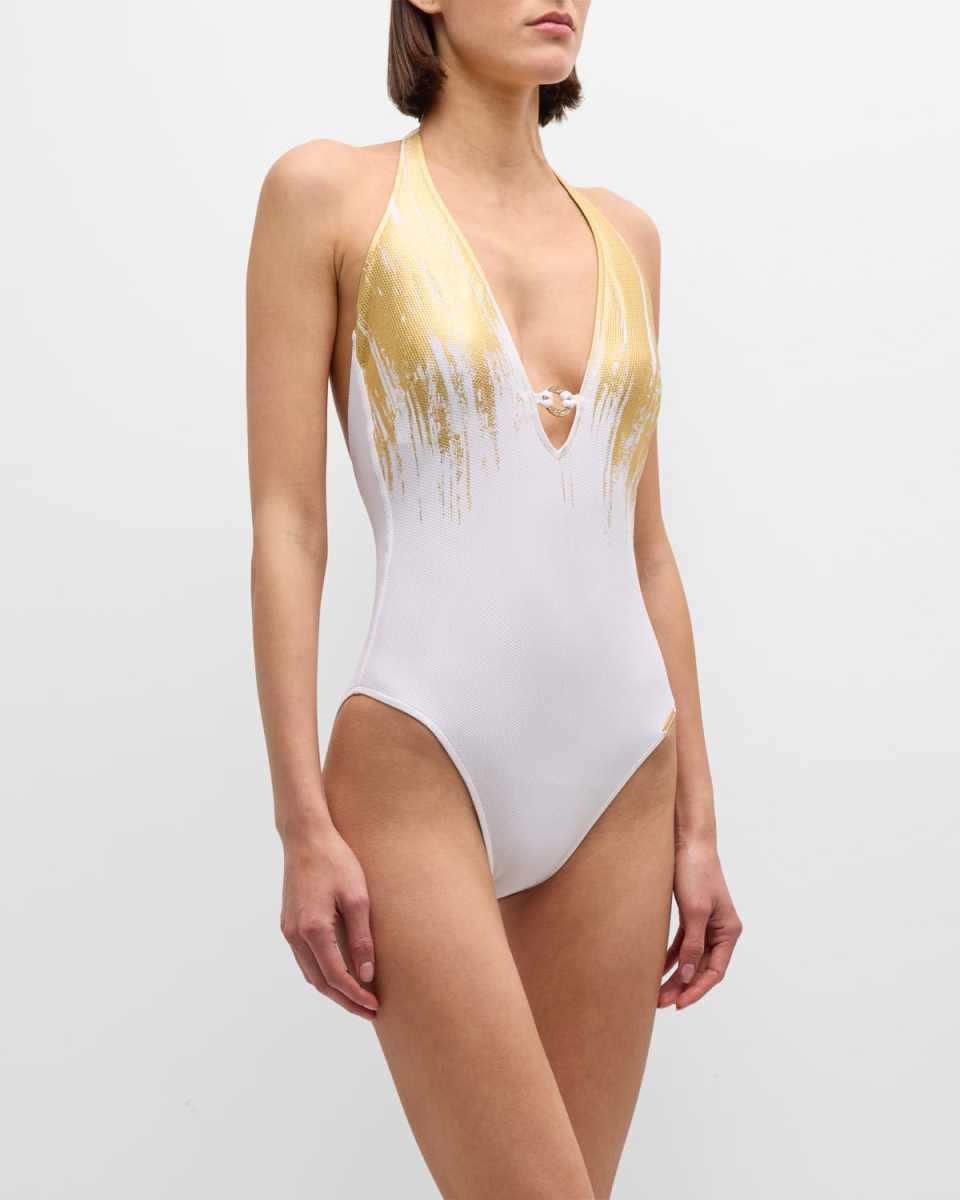 Feuille D'Or Non-Wire Seduction Halter One-Piece Swimsuit