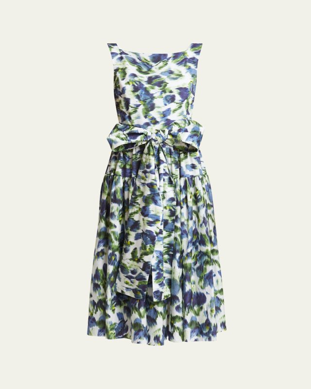 Floral Abstract Print Bow Midi Dress