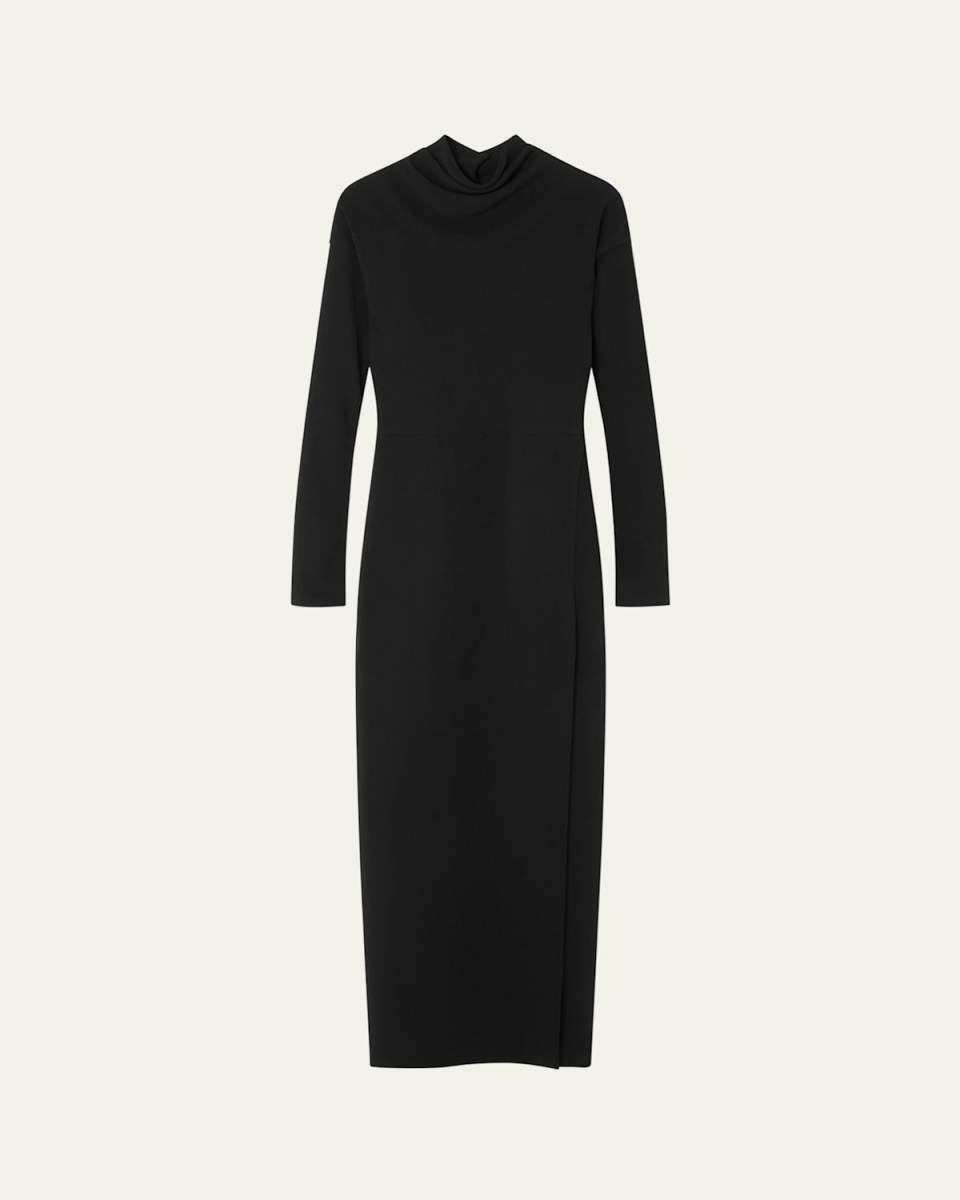 Draped Turtleneck Long-Sleeve Cady Gown