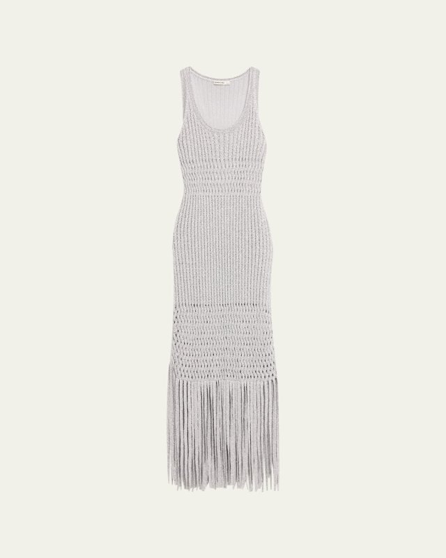 Jocelyn Sleeveless Open-Knit Fringe Midi Dress