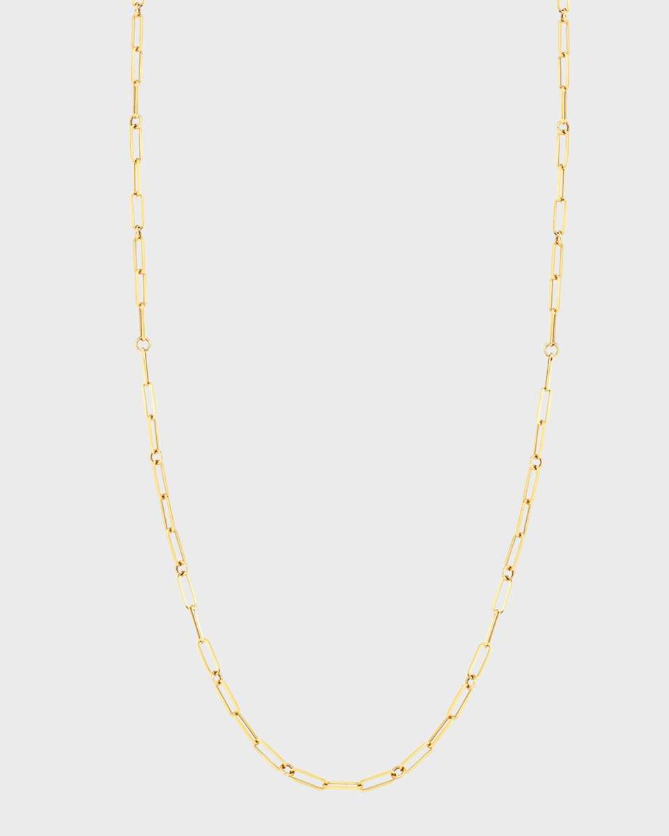 18k Gold Paperclip Necklace, 22"L