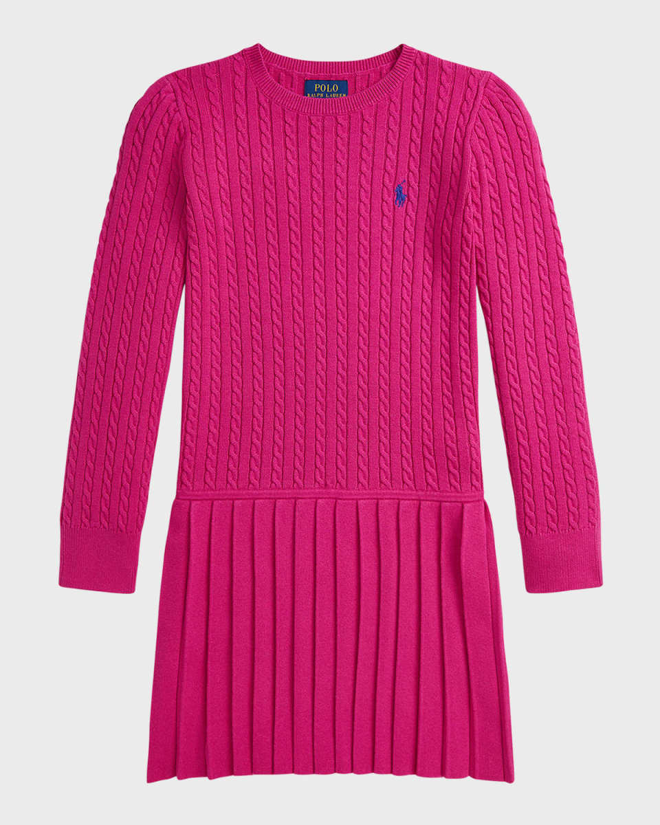 Girl's Cable Knit Combo Dress, Size 2-