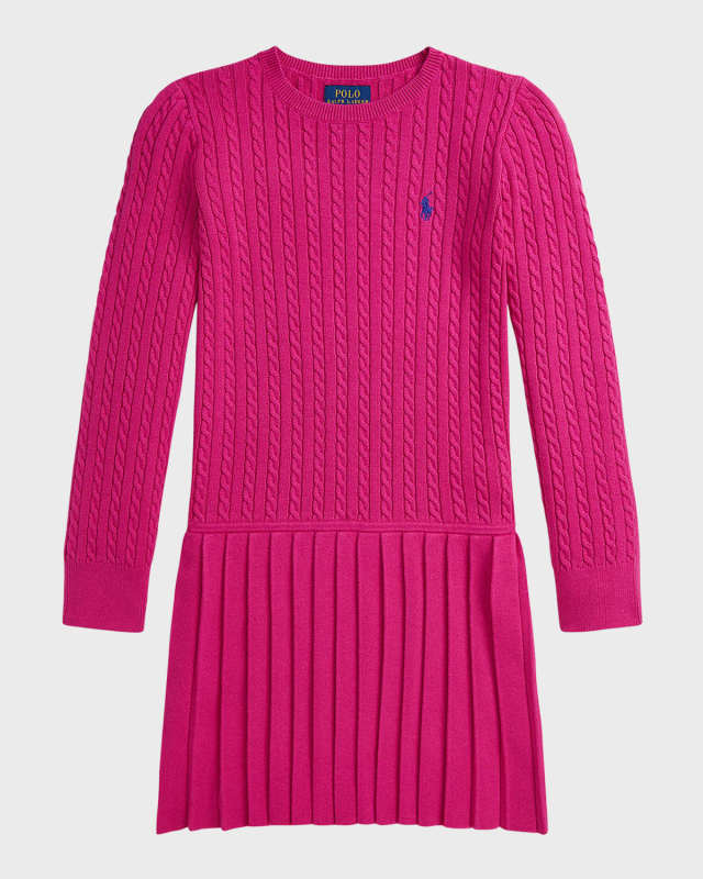 Girl's Cable Knit Combo Dress, Size 2-