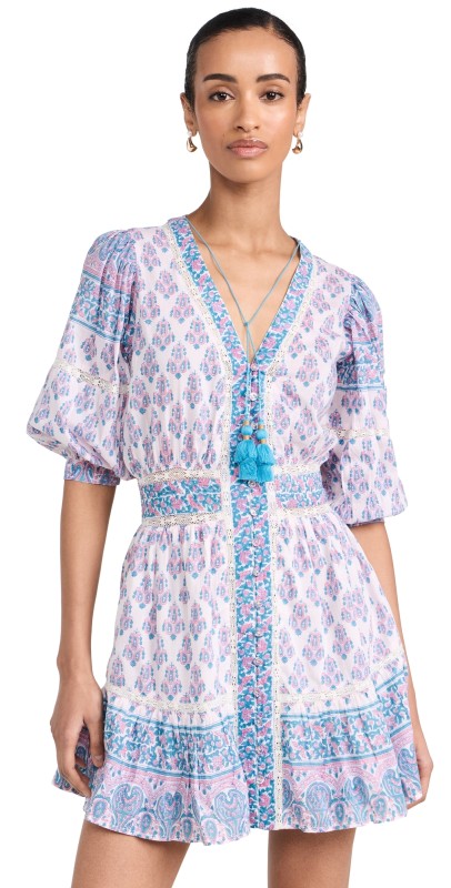 Bell Ann Mini Dress Turq Pink Motif