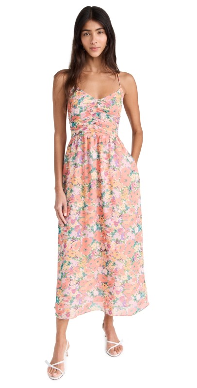 Lost + Wander Floral Bliss Midi Dress Peach Multi