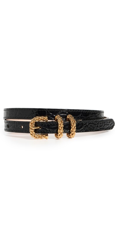 BY FAR Kat Black Circular Croco Embossedeather Belt Black