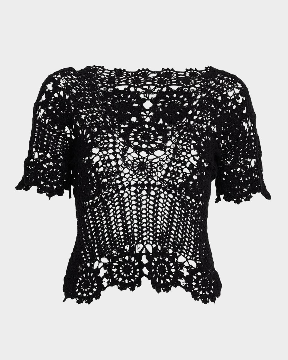 Floral Crochet Short-Sleeve Top