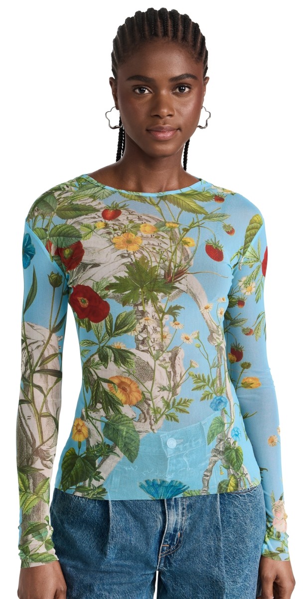 Monse Printed Mesh Top Blue Multi