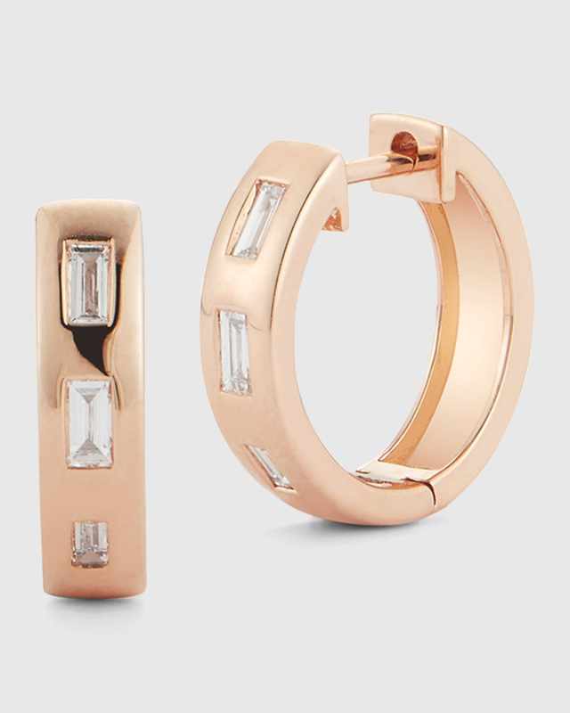 Ottoline Rose Gold Huggie Earrings with Gypsy-Set Baguette Diamonds
