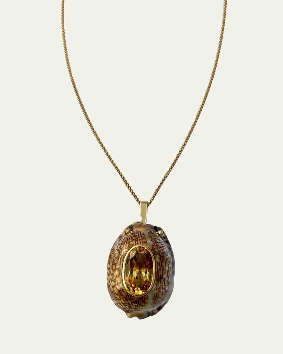 14K Yellow Gold Shell and Citrine Necklace