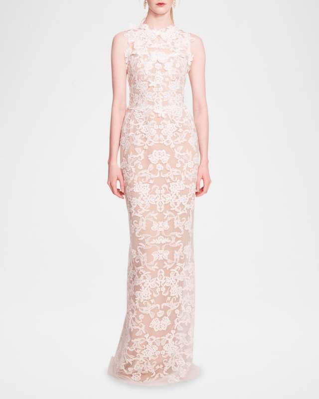 Sleeveless Lace Column Gown