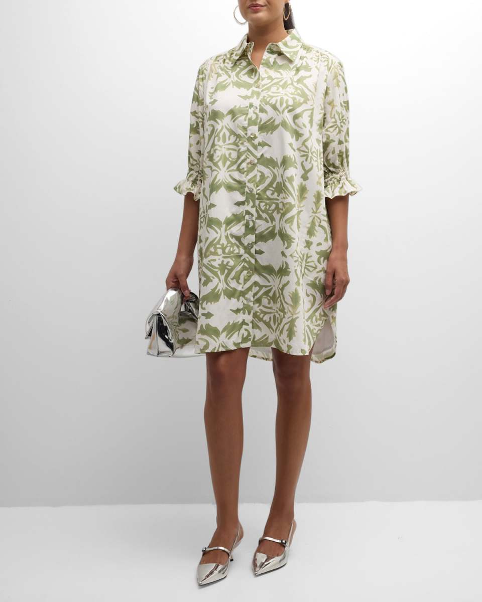 Plus Size Miller Tile-Print Cotton Shirtdress