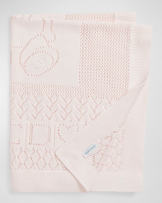 Girl's Pointelle Teddy Bear Blanket