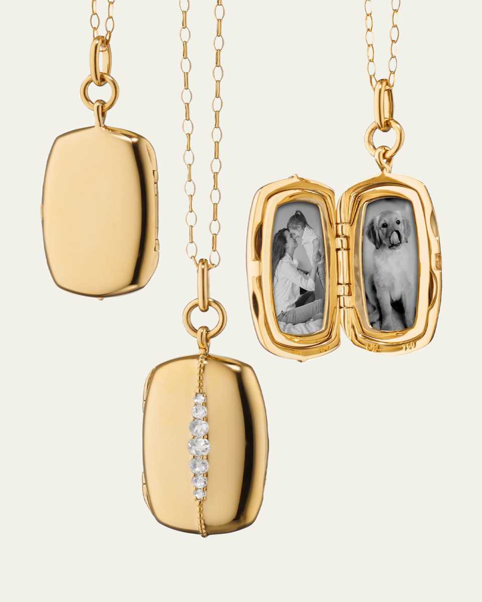 Yellow Gold Slim "Kate" Locket with Diamond Stripe on Oval Link Chain