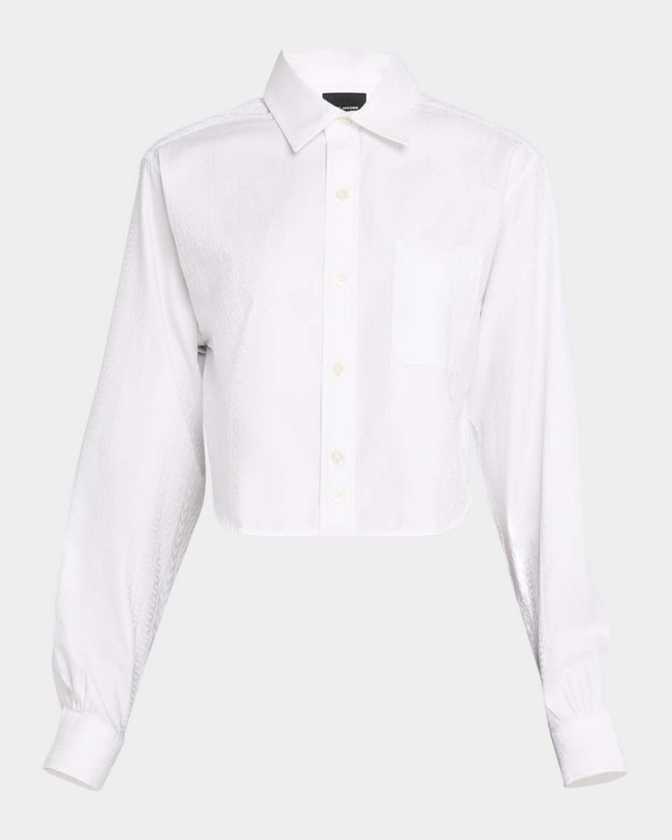 Logo-Jacquard Crop Button-Down Femme Shirt