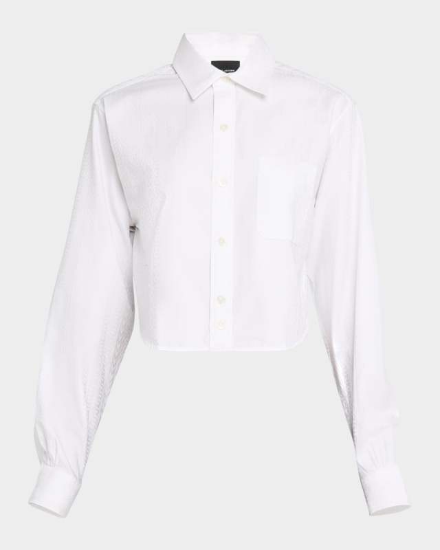 Logo-Jacquard Crop Button-Down Femme Shirt