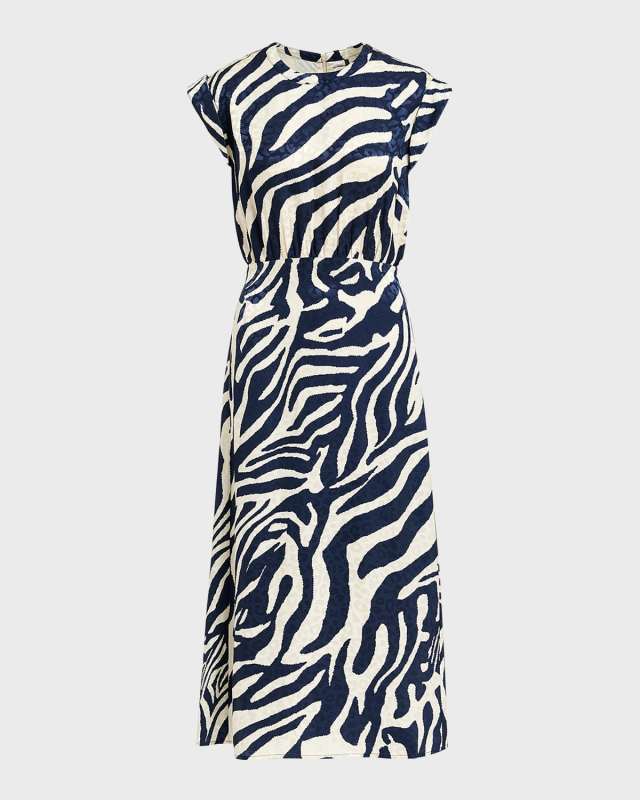 Fayola Zebra-Stripe Cap-Sleeve Midi Dress