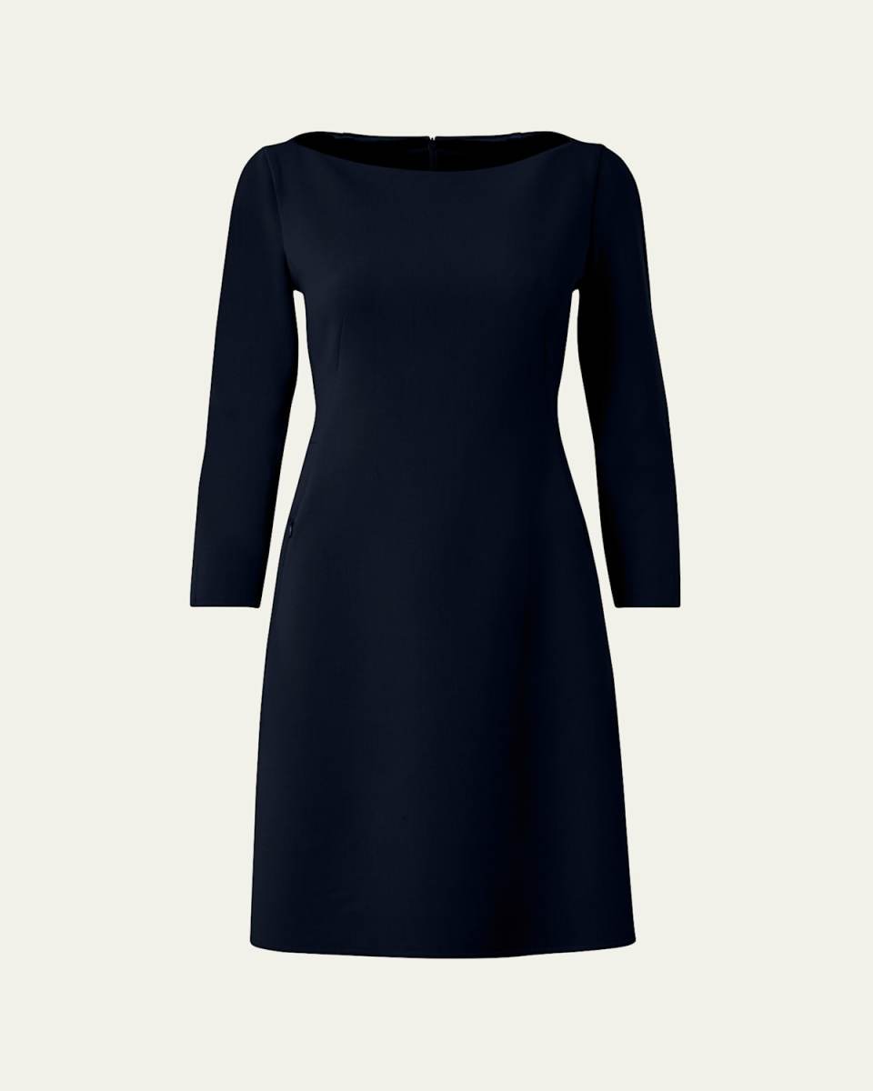 Boat-Neck Bracelet-Sleeve Wool Double-Face Stretch Dress