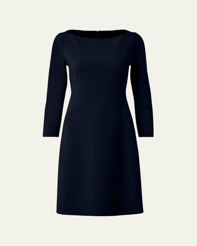 Boat-Neck Bracelet-Sleeve Wool Double-Face Stretch Dress